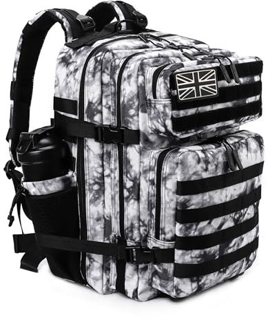 LHI Military Tactical Backpack for Men and Women 45L Army 3 Days Assault Pack Bag Large Rucksack with Molle System - Black and White