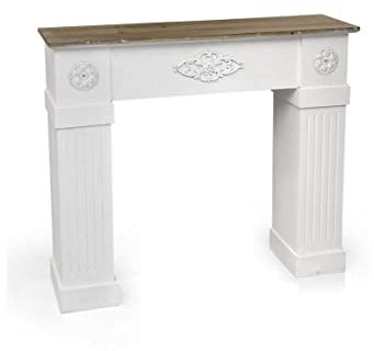 GICOS IMPORT EXPORT SRL Cornice camino caminetto struttura in legno colore bianco ripiano marrone schabby chic 110 * 23 * 96 cm FZS-829666