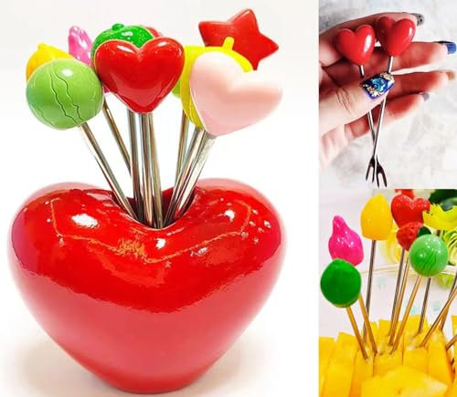 Fourchettes à fruits fourchettes à salade en acier inoxydable pour enfants - Utilisation répétée de fourchettes à fruits pour décorer - 10 fourchettes à fruits différentes et 1 support d'amour
