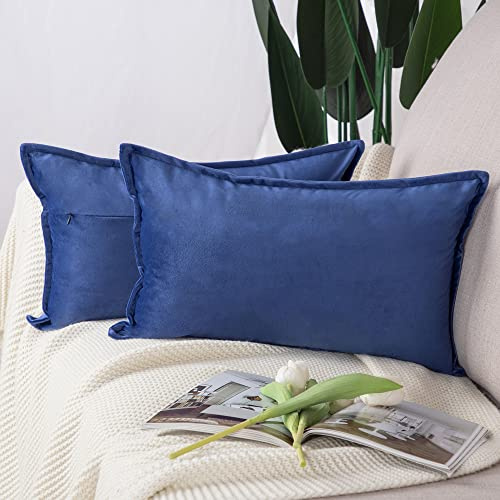 Madizz 2er Set Samt Dekorativ Zierkissenbezüge Luxus Stil Kissenbezug für Sofa für Schlafzimmer Königsblau 30x50 cm Rechteckigig