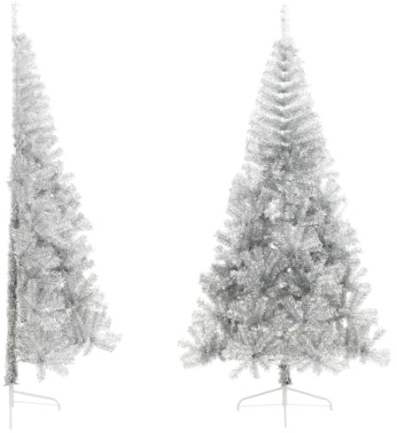 vidaXL Künstlicher Halb Weihnachtsbaum mit Ständer Christbaum Halber Tannenbaum Dekobaum Kunstbaum Weihnachten Deko Weihnachtsdeko Silber 210cm PET