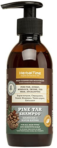 Herbal Time | Kiefernharz Shampoo | Stärkt Haar und Kopfhaut, bekämpft Haarausfall | Teebaumöl, Eukalyptusöl, Thymian | Natürliche Inhaltsstoffe - Sulfatfrei - Vegan| Grüner Tee, Eukalyptus, Rizinusöl