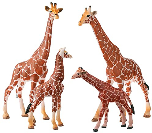 JOKFEICE Tierfiguren 4 STK Lebensecht Giraffenfamilie Aktionsmodell Realistische Wildtiersammlung Lustiges und lehrreiches Spielzeug Geburtstag Cupcake Topper Gastgeschenke für Kinder
