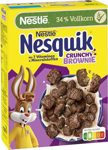 Nestlé NESQUIK Crunchy Brownie, knusprige Frühstücks-Cerealien mit Schoko-Stückchen und einer innovativen Form für den extra Crunch, 1er Pack (1 x 300g)