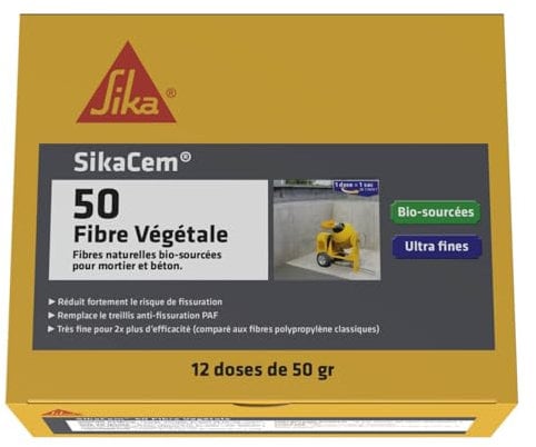 SIKA SikaCem-50 fibra vegetal - Para hormigón y mortero - 12 x 50 g dosis