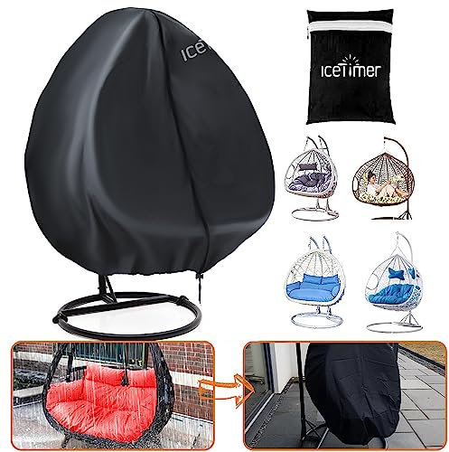 Icetimer Double Wicker Patio Hanging Egg Chair - Heavy Duty Rain Cover (230x200cm, Black)