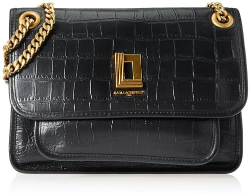 KARL LAGERFELD Damen Lyon Shoulder Bag Umhängetasche, Schwarz/Gold