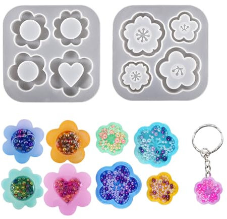 FineInno 2 Stück Epoxidharz Silikonform, Blume Shaker Gießform Harzformen Quicksand Resin Molds Sakura Anhänger Silikon Gießformen DIY Schmuck Formen