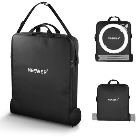 NEEWER 18 Ring Light Carrying Bag with Separate Storage Bag Expandable for 30.7/78cm Folded Light Stand Tripod, 23.6x22.8/60x58cm Lightweight Nylon Protective Bag for Ring Light with Stand, RU-009
