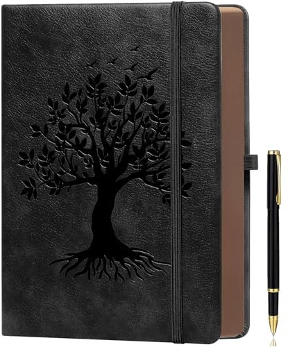 ZXHQ Dickes liniertes Tagebuch-Notizbuch mit Stift, 360 Seiten, 100 g/m² Papier, brauner gesprühter Rand, Tagebuch zum Schreiben, B5-Notizbuch, liniert, Leder-Hardcover, perfekt für Arbeit, Büro oder
