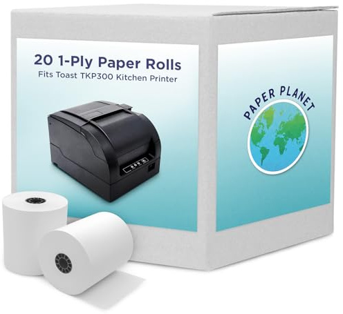 1-Ply White Bond Paper for Toast Kitchen Printer by Paper Planet | 20 Rolls | Compatible with TKP300 SNBC BTP-M300