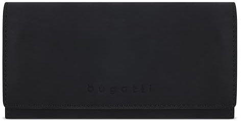 bugatti Luca Lange Damenbörse mit Überschlag aus Leder, Geldbörse mit RFID-Schutz, schwarz