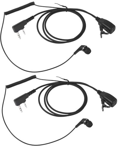 Pdflie Walkie Talkie Earbud in Ear Earpiece 2 Pin Inner Ear Bud Cable in-Ear Ptt Mic Headset with Microphone Compatible for Baofeng Kenwood Retevis 2-Prong Two Way Radio uv5r rt21 rt22(2Pack)