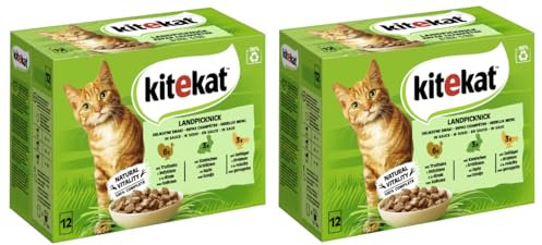 KITEKAT Portionsbeutel Multipack Katzenfutter Nassfutter (2X 12x85g, Landpicknick in Sauce)