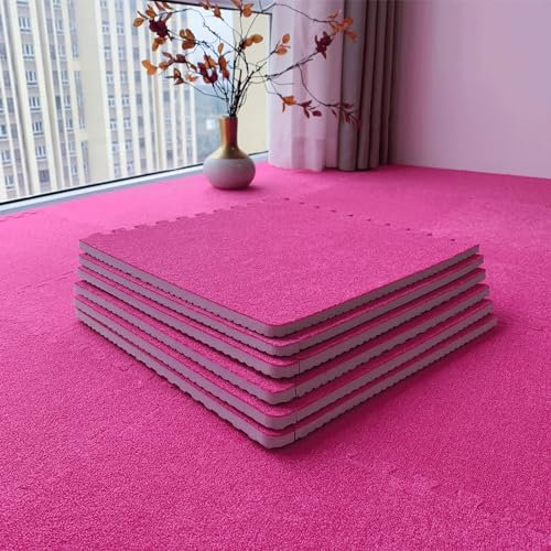 Dalles De Moquette Emboîtables 40 Pièces, Tapis De Sol en Mousse Puzzle, 0,39 Pouce D'épaisseur, Salon, Chambre à Coucher, Salon, 11,8 Pouces(Color:Rose Rouge)