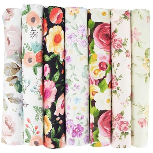 Baumwollstoff Stoffpakete,7 Stück 50 x 50cm Stoffe zum Nähen Patchwork DIY Stoffpaket DIY Baumwolltuch Meterware Stoffe Stoffreste Stoffpaket für Kleidung,Bettwäsche,Vorhänge,Tischdecken - Rose