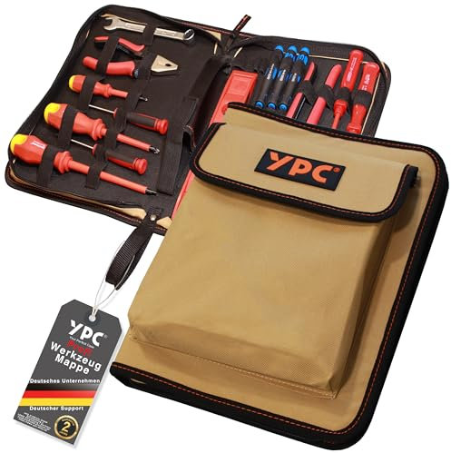 YPC ZipCaddy XL – Werkzeugmappe 31x23x5cm, Werkzeug Organizer mit großer Außentasche und 34 Halteschlaufen, Werkzeugtasche leer, Werkzeug Mappe, Maulschlüssel Tasche, Tool Case…