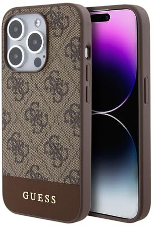 Guess iPhone 15 Pro Handyhülle Kompatibel mit Magsafe iPhone 15 Pro Hardcase- 4G Pu Bottom - Brown