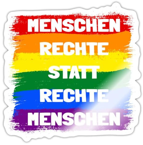 Spreadshirt Menschenrechte Statt Rechte Menschen Regenbogen Sticker, max. 10x10 cm, 10 x 10 cm, Weiß glänzend