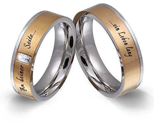 Juwelier Schönschmied Trauringe Partnerringe Eheringe - inkl. WUNSCHGRAVUR - Edelstahl Zirkonia 58-62 152HDac - mit AMAZON KONFIGURATOR direkt online gestalten !