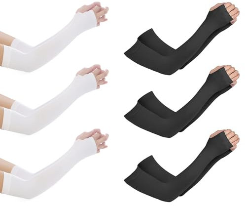 6 Paare UV Schutz Arm Sleeve, Ärmel, UV-Schutz Armlinge, Sonnenschutz Armstulpen für Herren Damen Armsleeve Armschutz, Arm Sleeves für Outdoor Volleyball, Radfahren, Laufen und Wandern (Schwarz/Weiß)