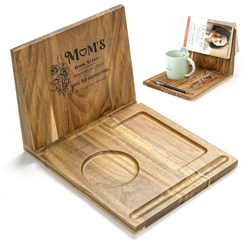 Gifts for Mum, Mum Birthday Gifts, Mothers Day Gifts from Daughter Son, Triangle Wooden Book Stand Holder for Bedroom Bedside Reading, Recipe Book Stand Birthday Presents for Mum Nan Grandma