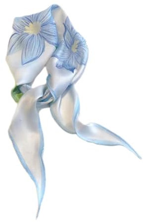 GIMIRO Satin Schal 120cm x 36cm Rhombus Bunte Schals Floral Band Mode Zubehör für Hüte, Blazer, Blusen, Kleider, Röcke, Taillenbänder, Krawatten (Blue Lily)