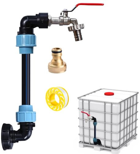 Golgner IBC Schwanenhals 3/4 Auslaufhahn, IBC Adapter S60x6 IBC Verbindungsset, S60x6 Wasserhahn Absperrhahn, für 2 IBC Tanks Nebeneinander, für IBC Container, Regenwassertank, Regenfas