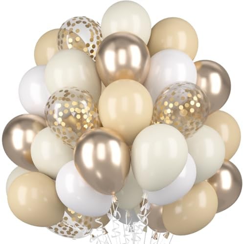 Luftballons Beige Sandweißer, 60 Stück Champagner Gold Mattes Weiß Helium Ballon, Aprikose Creme Weiss Nude Gold Konfetti Latex Ballons für Boho Geburtstag Hochzeit Frauen Abschluss Party Babyparty