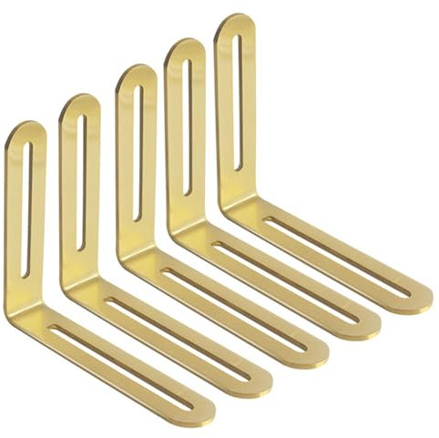 Lot de 5 équerres de fixation réglables en forme de L pour meubles - Angle de construction 90° - Avec trou oblong - 120 x 100 x 24 mm - Doré