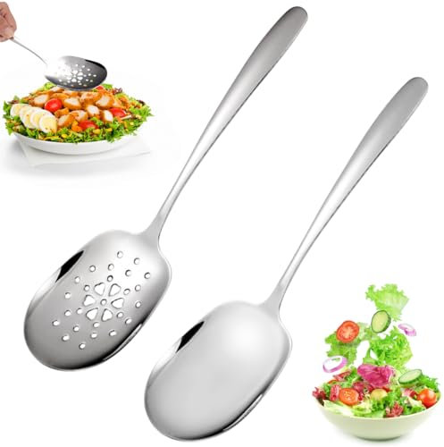 Lot de 2 cuillères à légumes en acier inoxydable - Cuillères de service - Cuillères de service - En acier inoxydable - Cuillère de buffet - Couverts de présentation - Cuillères de service en acier