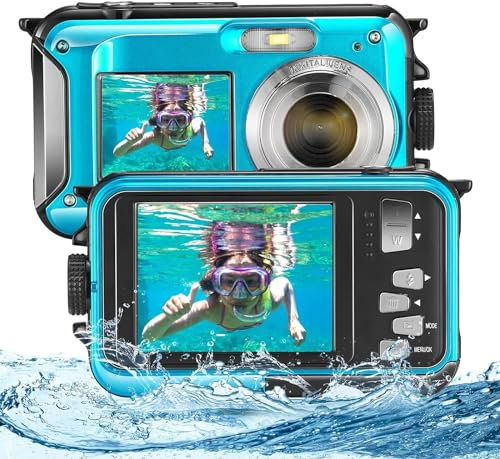 Biebuxo Cámara Digital a Prueba de Agua,Full HD 2.7K 48MP Sumergible Zoom Digital 16X Cámara Digital a Prueba de Agua con micrófono LED Disparador automático y Zoom para niños Adolescentes
