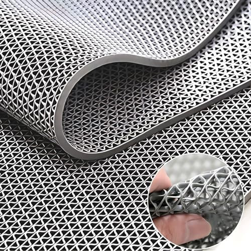 Suuiwau Drainage Non Slip floor Mat 0.9x5m Commercial Floor Mat 5.5mm Thick PVC Drainage Mat Bathroom Pool Floor Mat Mesh Hollow Door Mat Roll for Swimming Restaurant Kitchen Bars Patio Wet Area, Grey