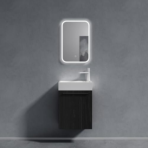 doporro Badezimmer-Set Waschplatz Badmöbel-Set Gäste WC Waschbecken Waschtisch mit Unterschrank Schwarz Strukturiert Waschbeckenunterschrank 46x26x63cm inkl. LED-Spiegel Pisa