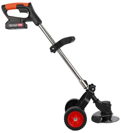 Tacarlha 2 Wheel Electric Lawn Mower 3 in 1 Brush Cutter Cordless Grass Trimmer 21V 2000mAh Batteries Supply Rechargeable D-Shaped Handle Black