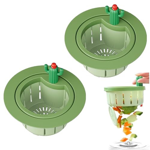 Cactus Kitchen Sink Drain Strainer, Press Automatic Dumping Baske, Kitchen Sink Drain Strainer Basket, Home Use Kitchen Waste Collector Sink Filter Net Lifting Basket (2pcs Large-Green)