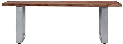 SDWEHO7 Couchtisch mit Naturkanten, Industriellen Stil, U-förmigen Metallbeine, Beistelltisch, Wohnzimmertisch, Kaffeetisch, Ziertische, 115x60x40 cm Massivholz Akazie Braun und Silbern