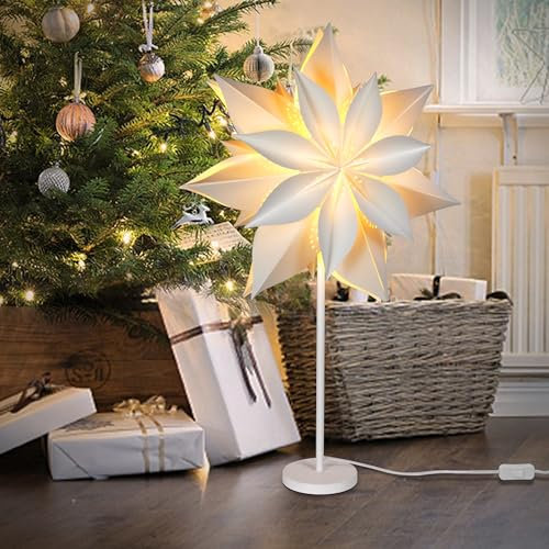 EANLOLY 45cm Stehender Weihnachtsstern Beleuchtet - LED Papierstern Weihnachten Tischlampe für Weihnachtsdeko Innen Fenster, Leuchtsterne Deko, Weihnachtsbeleuchtung Lichterkette