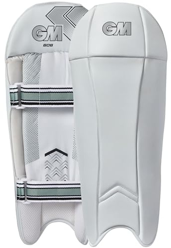 Gunn & Moore GM Cricket Wicket Keeper Keeping Pads | 606 | PVC Facing with Dual Layer Foam Face Filling | Mesh Instep | Adult | Approx 1.065 kg per Pair | 1 Pair | White with GM Logo