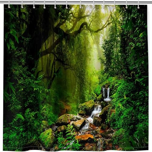 ANHOPE Natur Tropisch Dschungel Regenwald Duschvorhänge Wasserdicht Anti-schimmel Shower Curtains Polyester Stoff Duschvorhang 180 x 200 cm Waschbar Bad Vorhäng für Badzimmer mit 12 Haken