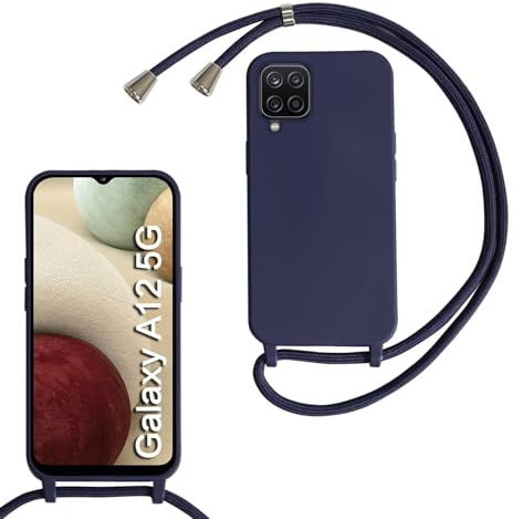 xinyunew Handykette für Samsung Galaxy A12 5G Hülle mit Band, Handyhülle mit Schnur zum Umhängen, weiche TPU Silikonhülle mit Band [abnehmbar] Halskettenhülle für Samsung Galaxy A12 5G-Blau