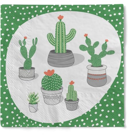 HAPPY PAPER Serviette Cactus aus Tissue 3-lagig, Einwegservietten ideal für Gartenpartys, Picknicks und Kreative Kindergeburtstage, 33 x 33 cm, 20 Stück