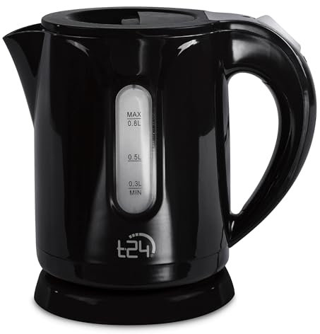 T24 Wasserkocher 0,8 Liter, kabellos, Automatischer Abschaltung Trockenlaufschutz, Leicht (650g), BPA Frei, 1100W, TÜV Rheinland GS geprüft (Black)