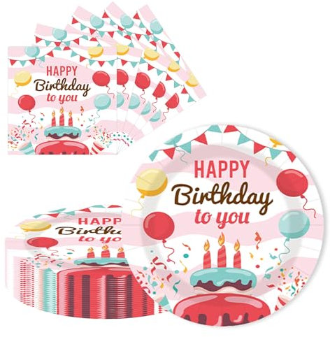 LDFDRT 9 Paper Plates and Napkins 40 pcs Coloured Happy Birthday Party Dessert Tableware Decoration for Birthday Party Supplies