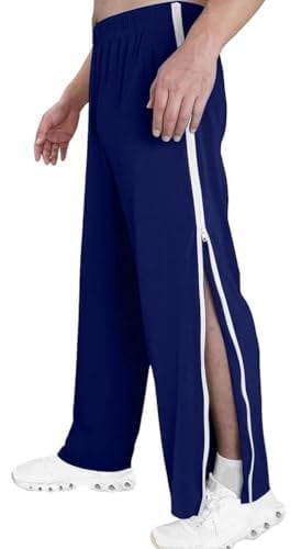 Reha Hose Damen Herren M-3XL, Seitlich Zu Öffnen Baggy Trainingshose Mit Seitlichem Und Reißverschluss Am Bein Weites Bein Schnellfickerhose Sporthose Freizeithose Breite Jogginghose(Dark blue,L)