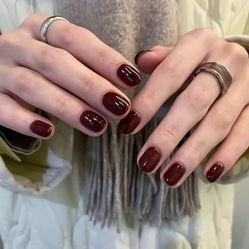 Elegant Nails False Nails Short French Style Wine Red Design Long-Lasting Acrylic Nail Art Perfect for Any Occasion