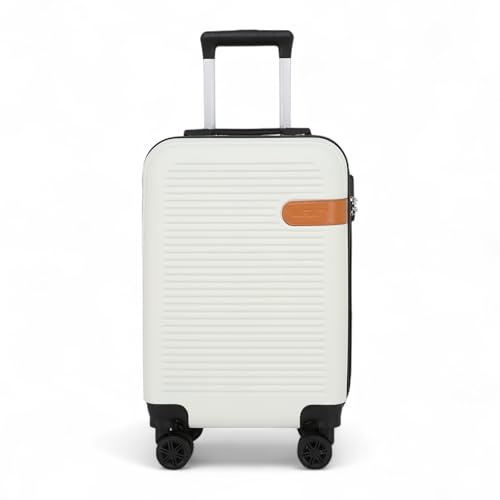 Infinity Leather Koffer Trolley Handgepäck Handgepäck Hartschale ABS Reisetasche Leichtgewicht mit Langlebigen 4 Spinner-Rädern (Beige, S(56cm 40L))