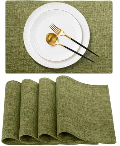 PinnWaa Tischsets Abwaschbar 4er Set, Abwischbar Leinen Gewebte Platzsets, Abgrifffeste Hitzebeständig Antifouling rutschfest, Maschinenwaschbar Doppelseitigen Stoff Platzdeckchen(Grün, 45x30cm)