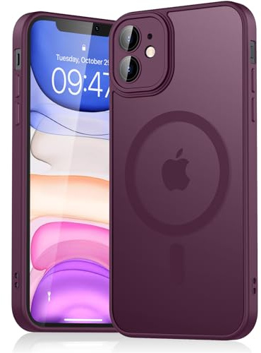 Yisica Magnetic Case for iPhone 11 Case, [Compatible with MagSafe] Drop Protection Skin-Friendly Shockproof Protective Matte Case Cover for iPhone 11 Wine Red