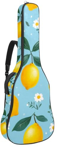 KengjuTesu 43 Zoll Akustikgitarre Softcase mit Rucksackgurt und 2 Taschen Zitronenhintergrund, ohne Polsterung, Rucksack Wasserdicht Oxford Tuch Bassgitarre Gigbag für Konzertgitarre, Mehrfarbig 6